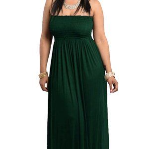 Smocked Chest Strapless Tube Long Maxi Dress